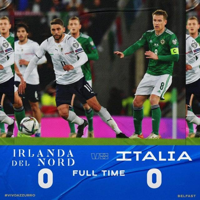 今年夺得欧洲杯的意大利队在面对主场的北爱尔兰打成了平手